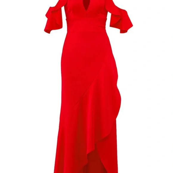 ml Monique Lhuillier Cold-Shoulder Gown, 16 / Red